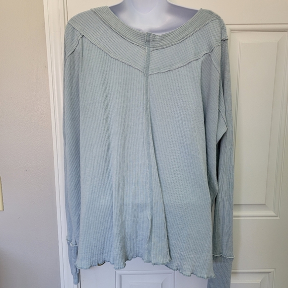 Free People We The Free Light Blue Long Sleeve Relaxed Fit Ribbed Knit Top S - Picture 6 of 10